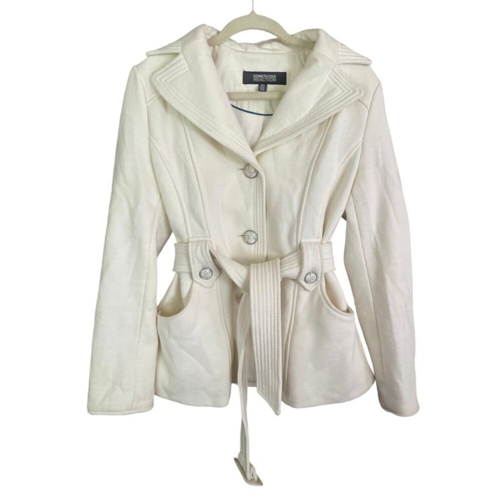 Kenneth Cole Reaction Cream Belted Trench Coat M